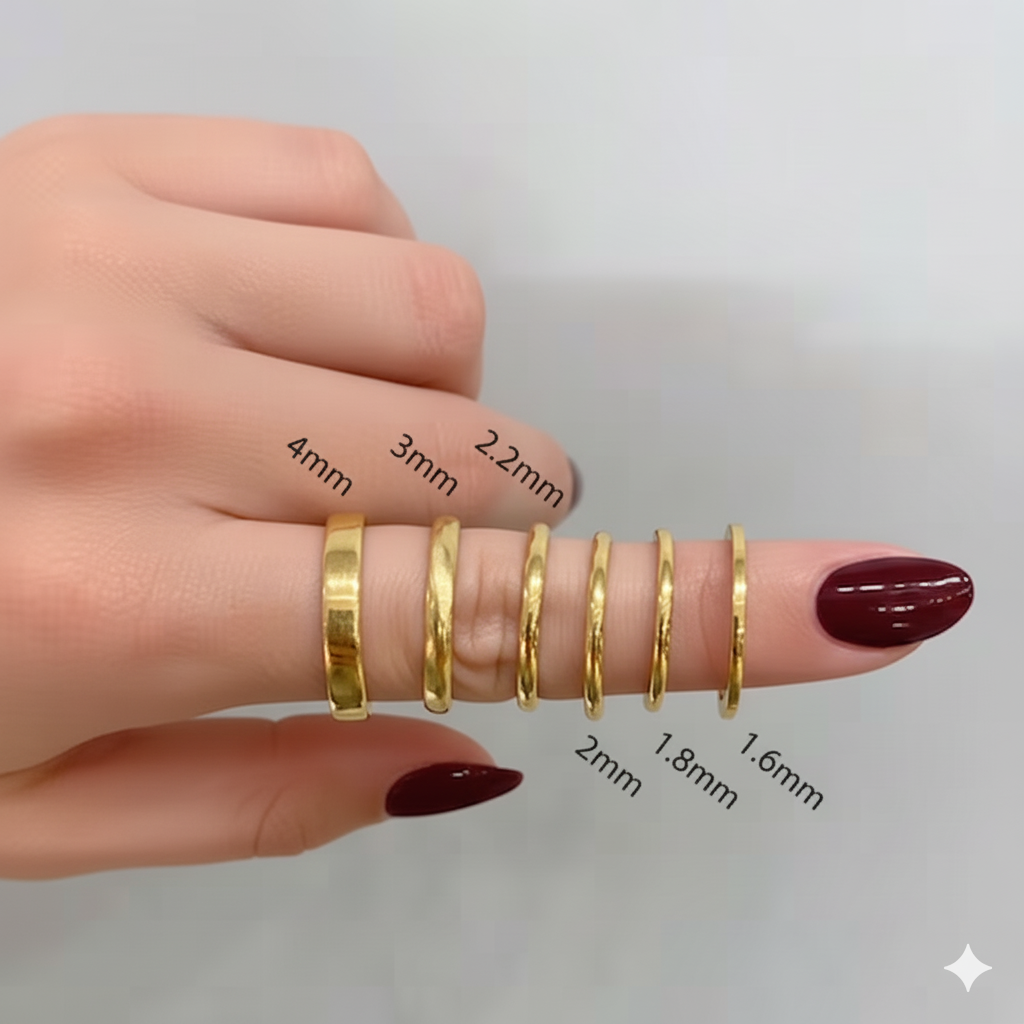 Band Widths on a Finger showing 1.6mm through to 4mm