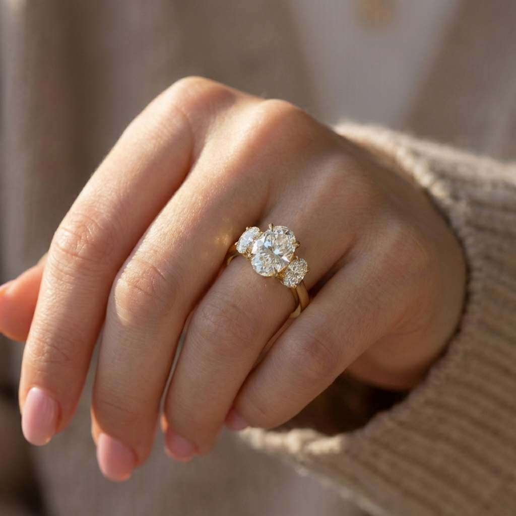 Oval Three Stone Engagement Ring - LILY DIA JEWELLERY