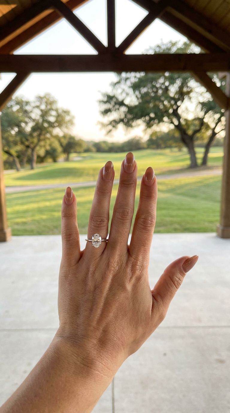 Woman wearing an oval solitaire