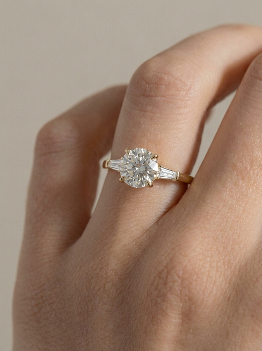 Round Baguette Three Stone by LILY DIA JEWELLERY